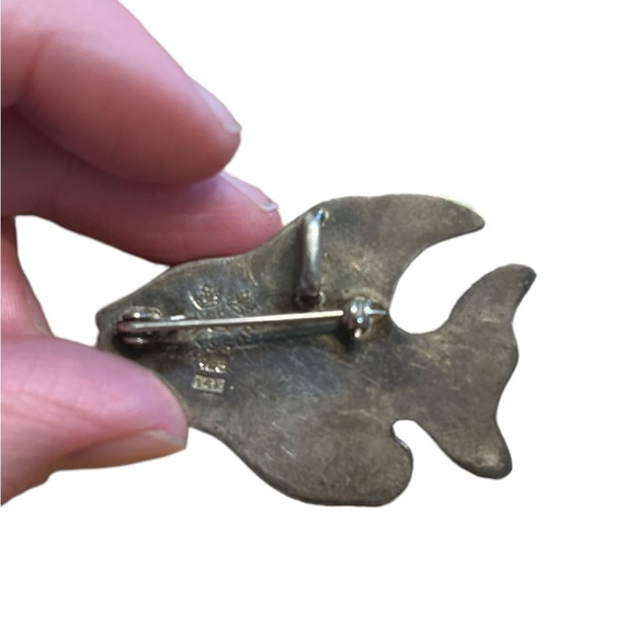 Vintage Nilsson Sterling 14K Gold Onyx Fish Brooch/Pendant - Picture 3 of 5